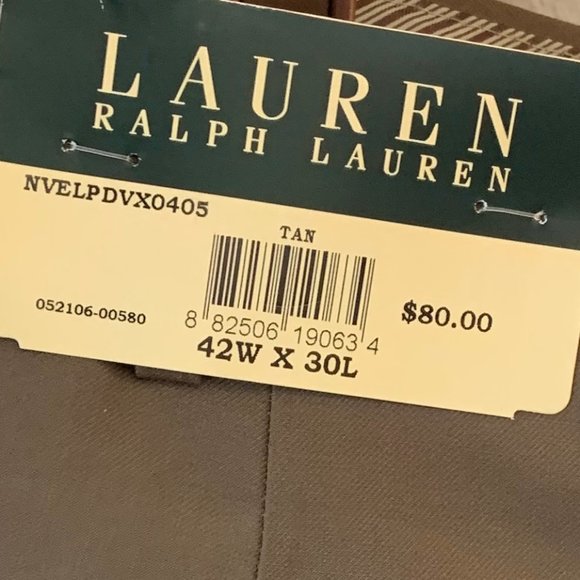 NWT Ralph Lauren Men’s Flat Front No Cuff Dress Pant, Color Tan 42wx30L Washable - Picture 9 of 12